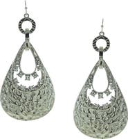 OLIVIA WELLES Silver Plated Hammered Metal & Rhinestone Drop Earrings