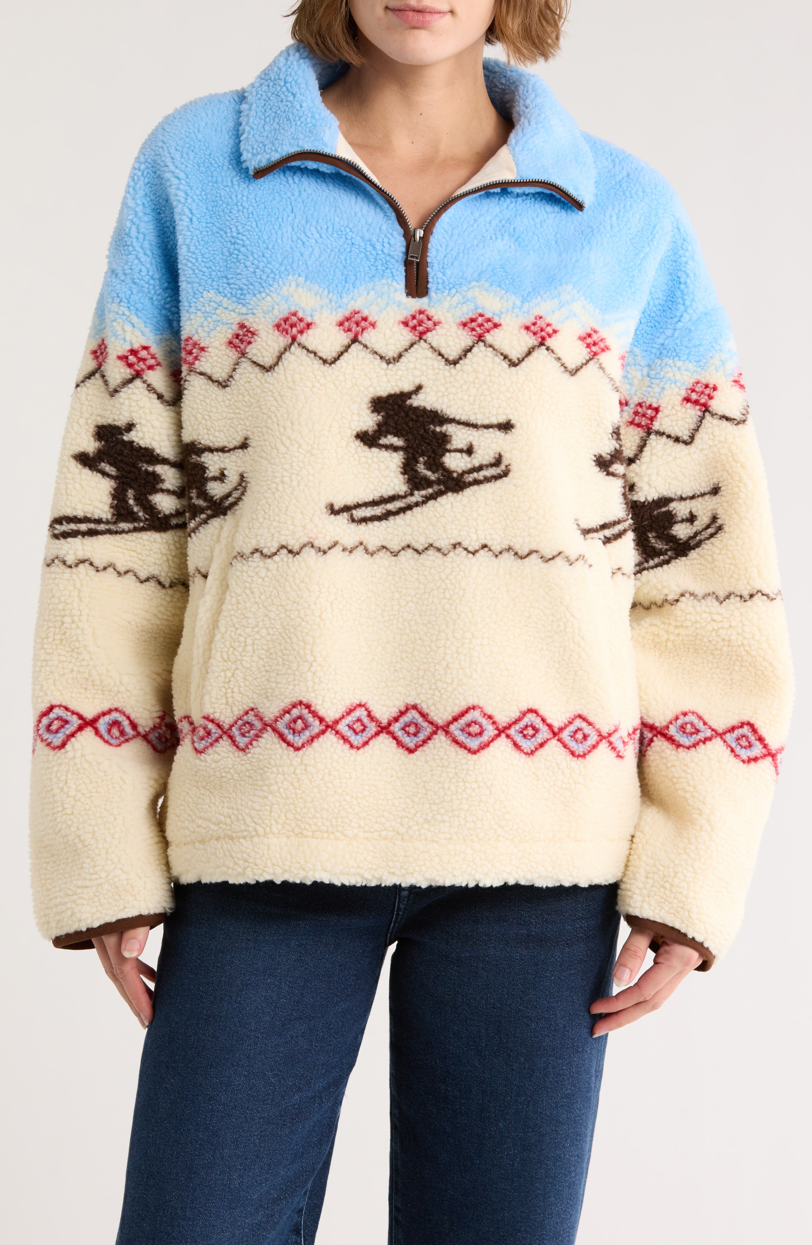 Skier Faux Shearling Half Zip Jacket