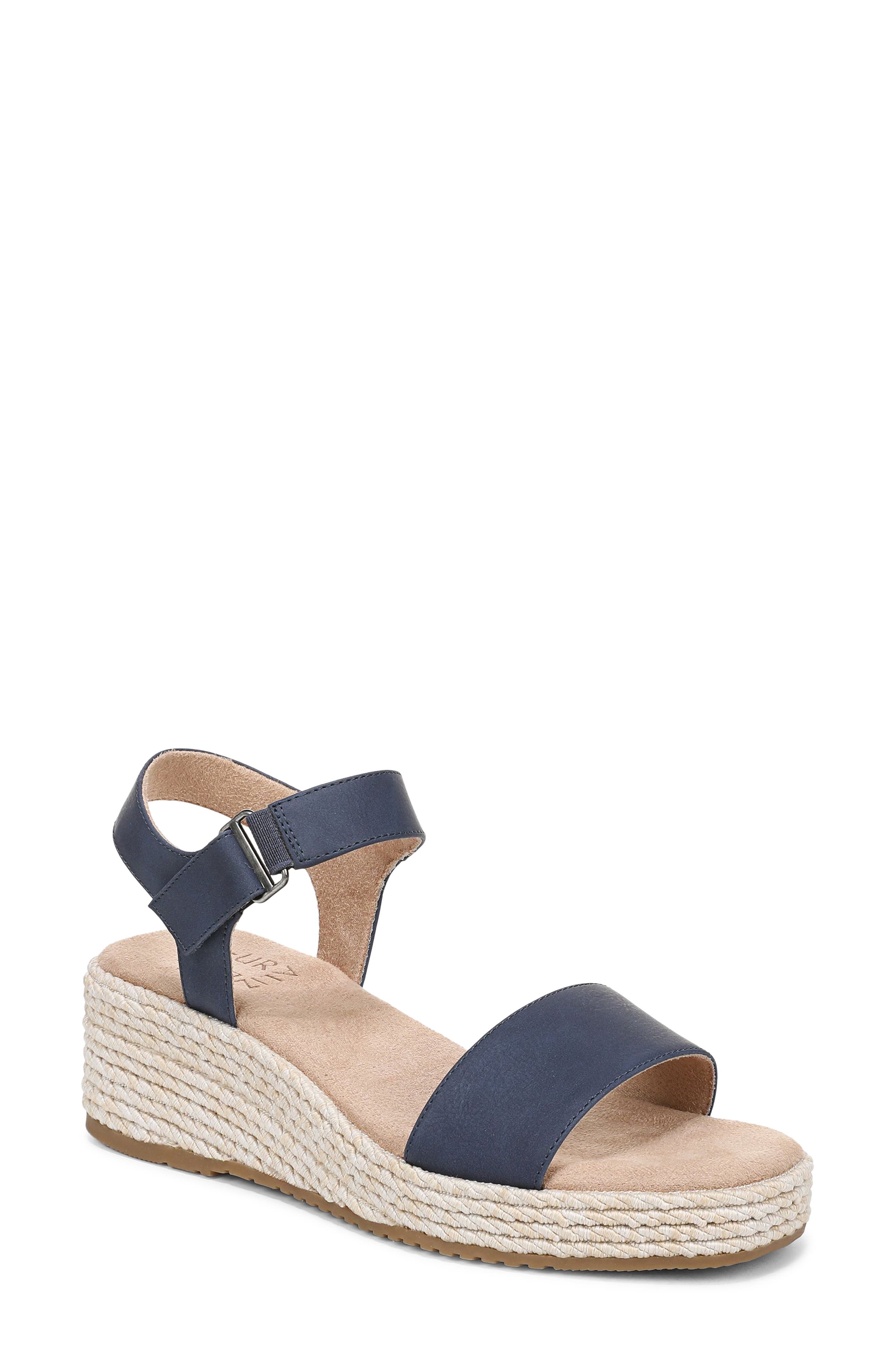 Naturalizer Goldie Wedge Sandal, Main, color, Dark Blue Faux Leather