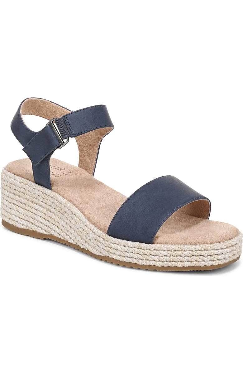Naturalizer Goldie Wedge Sandal, Main, color, Dark Blue Faux Leather