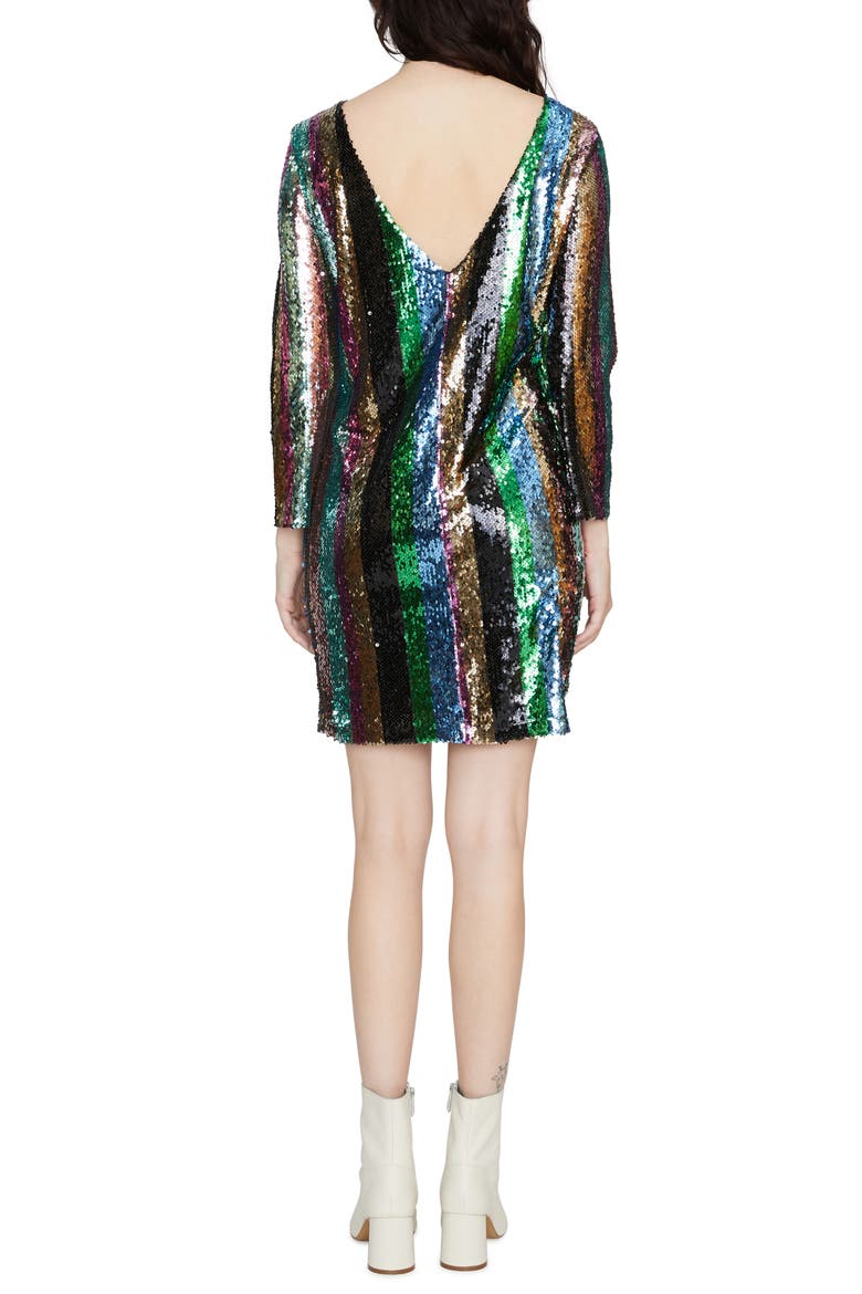 Over the Rainbow Sequin Stripe Long Sleeve Minidress, Alternate, color, RAINBOW SEQUIN