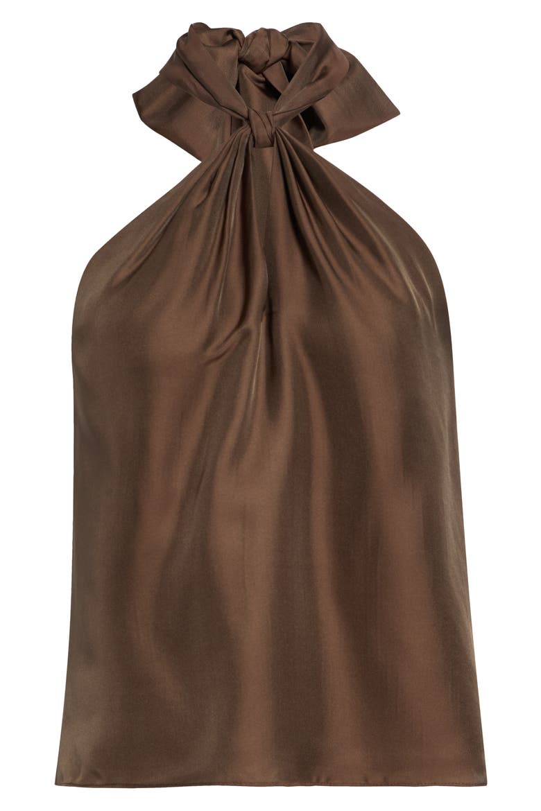 Everlee Knotted Halter Top, Alternate, color, COFFEE