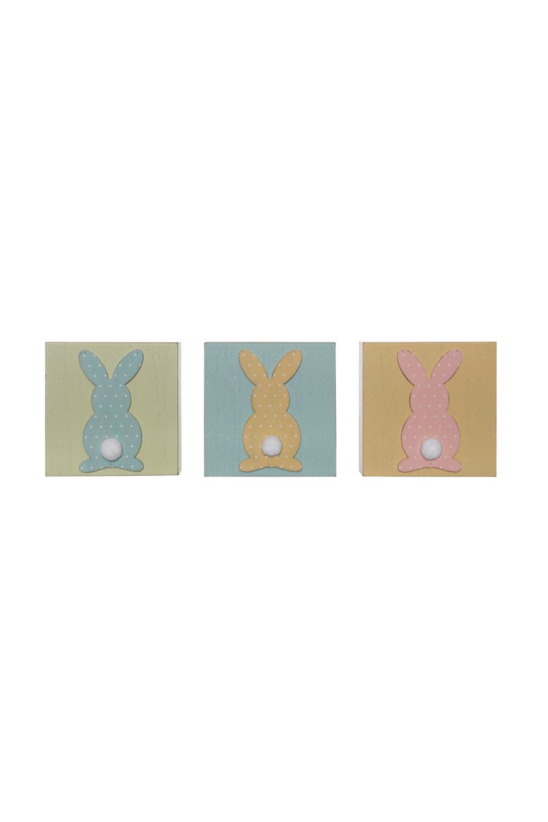 MDF Fabric Easter Bunny Block Decor Freestanding Home Decorations for Spring and Easter Celebrations, Main, color, Multicolored
