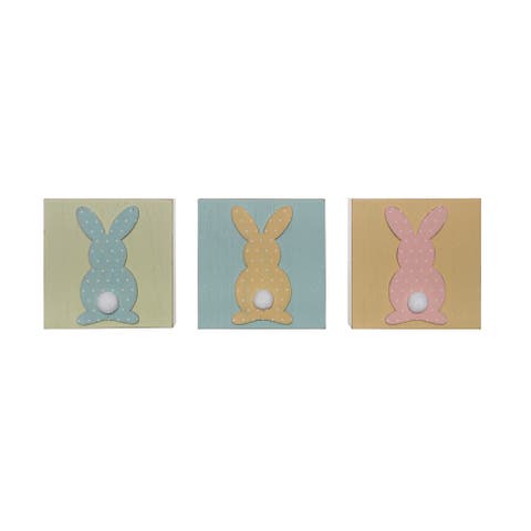 MDF Fabric Easter Bunny Block Decor Freestanding Home Decorations for Spring and Easter Celebrations