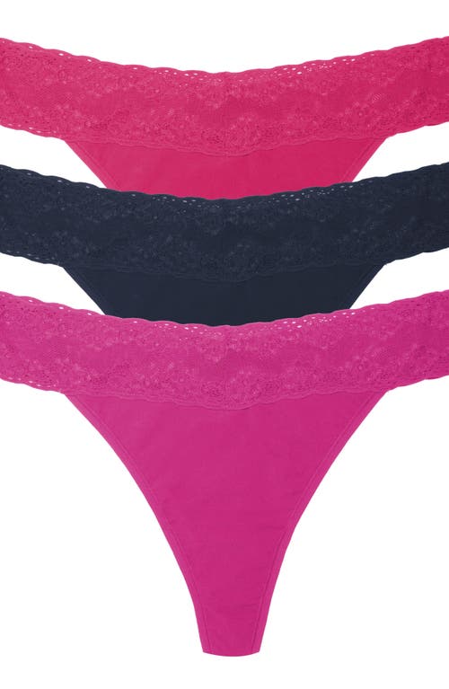 Natori Bliss Perfection Cotton Stretch One Size Thong 3-pack In Pink