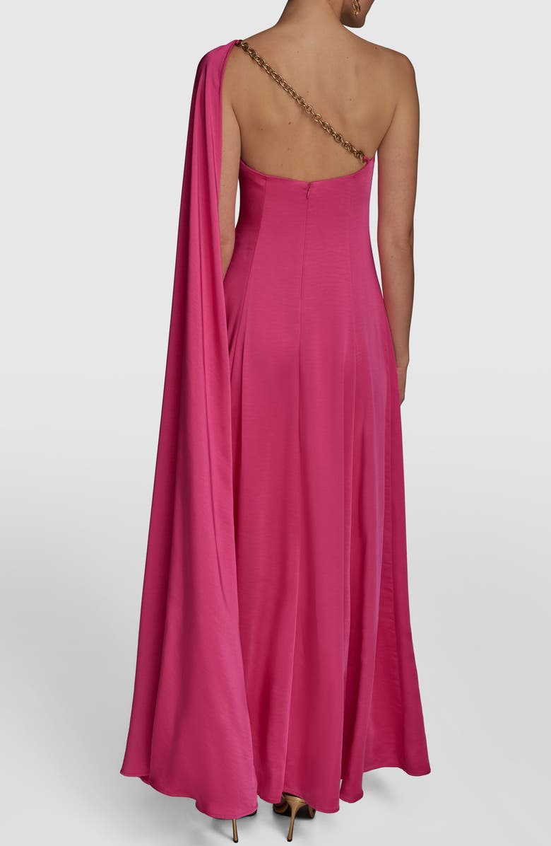 Donna Karan New York One-Shoulder Cape Detail Gown, Alternate, color, Audacious