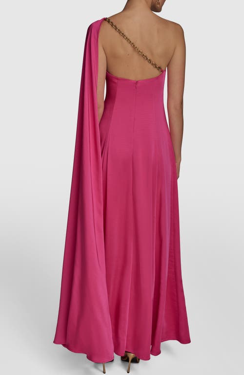 Shop Donna Karan New York One-shoulder Cape Detail Gown In Audacious