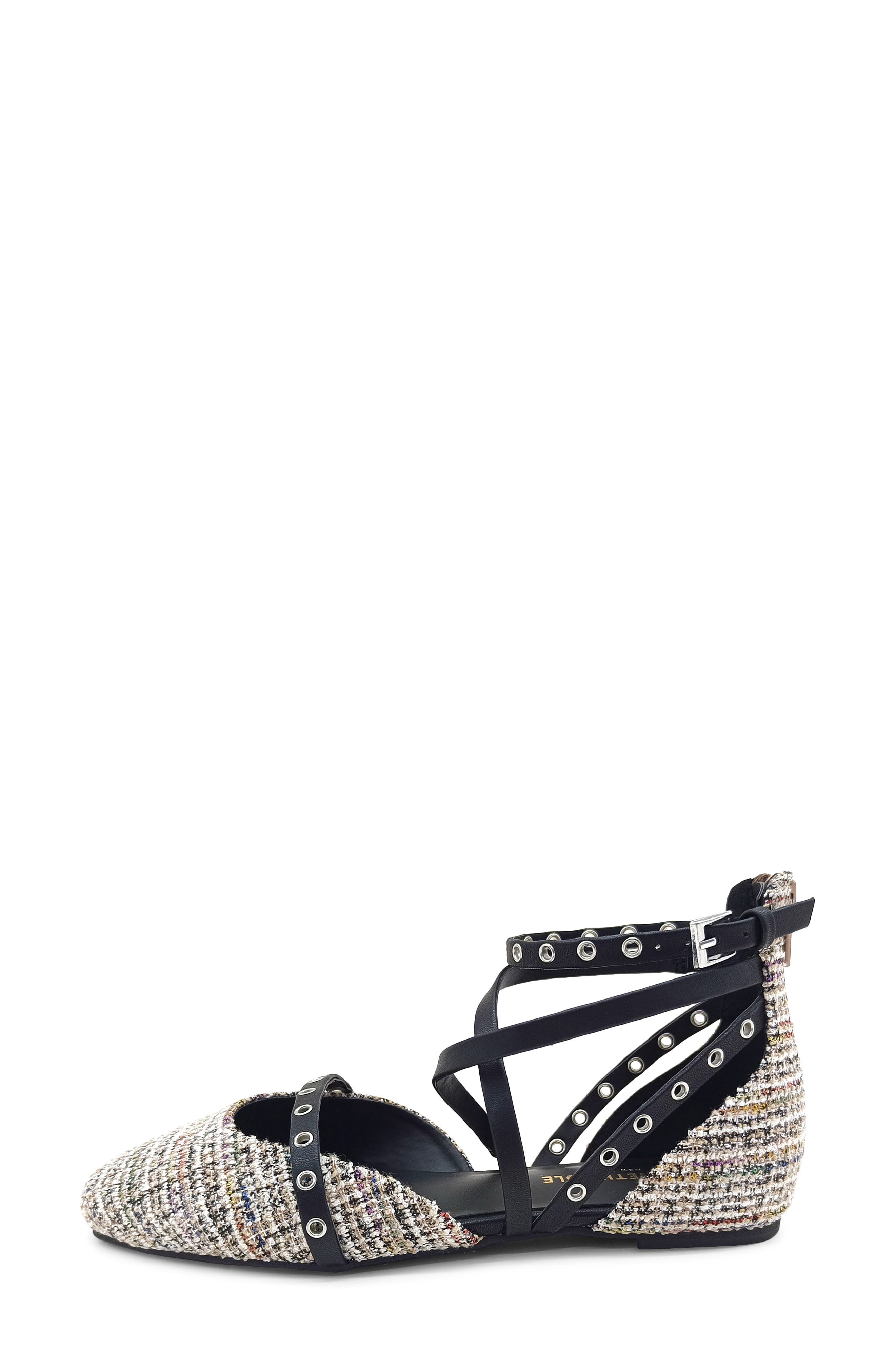 Mason Ankle Strap d'Orsay Flat, Alternate, color, BLACK/TAN FABRIC