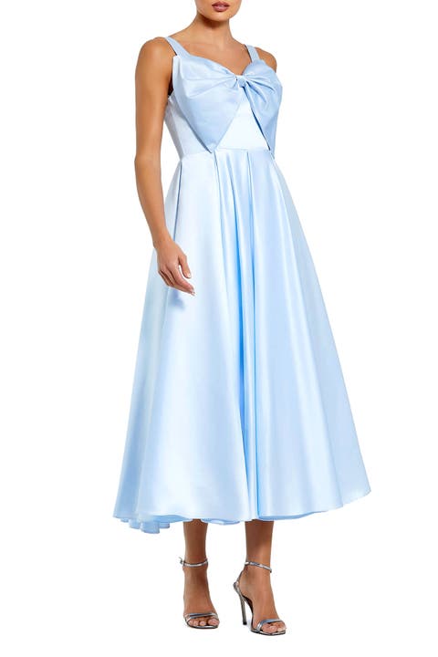 Sleeveless Satin Midi Dress with Bow Detail