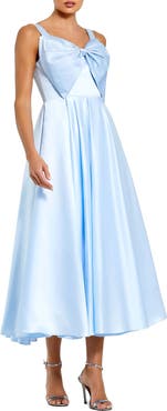Mac Duggal Women's Sleeveless Satin Midi Dress with Bow Detail