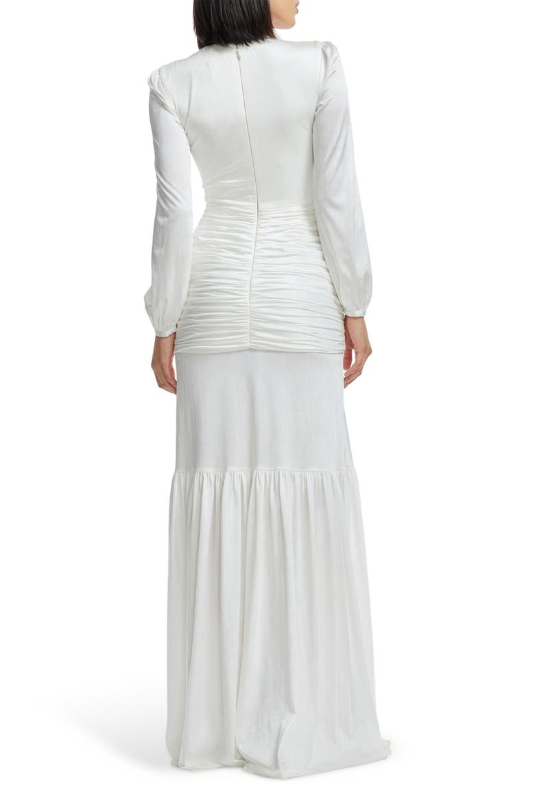 Lucille Pleated Ruched Long Sleeve Gown, Alternate, color, WHITE