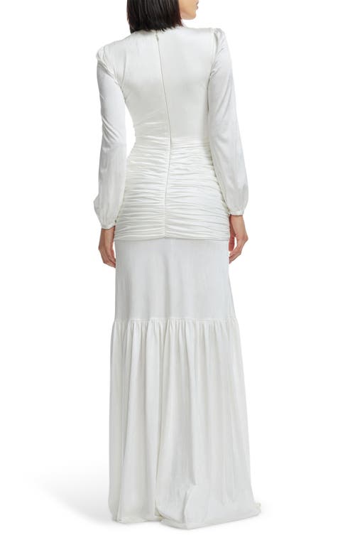 Shop Dress The Population Lucille Pleated Ruched Long Sleeve Gown In White