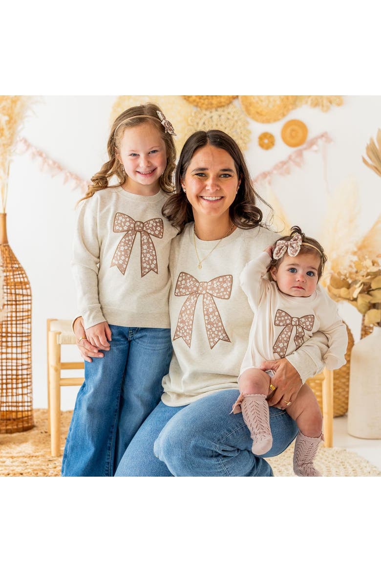 Mocha Floral Bow Patch Sweatshirt, Alternate, color, Natural Heather