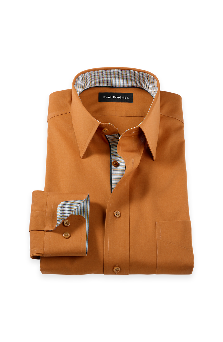 Paul Fredrick Slim Fit Comfort Stretch Non-iron Solid Dress Shirt With Contrast Trim, Main, color, Rust