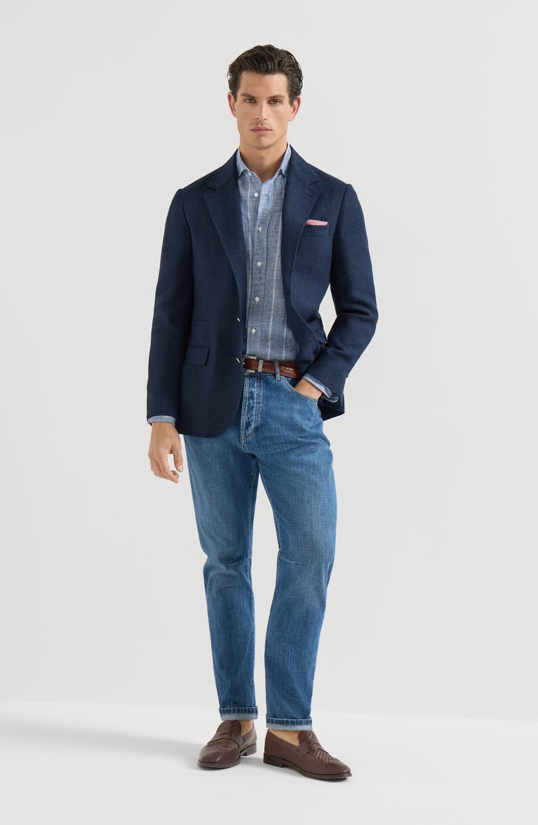 Brunello Cucinelli Striped twill shirt, Alternate, color, Denim