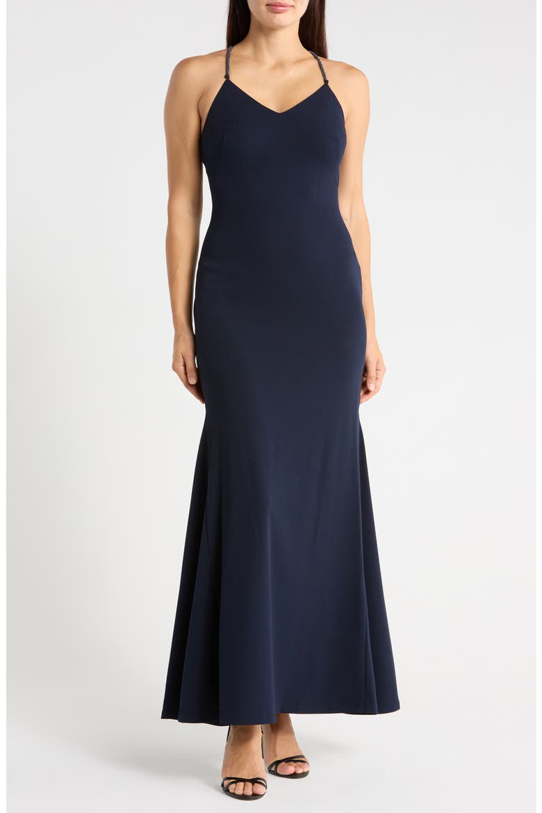Bead Trim Maxi Dress, Main, color, NAVY