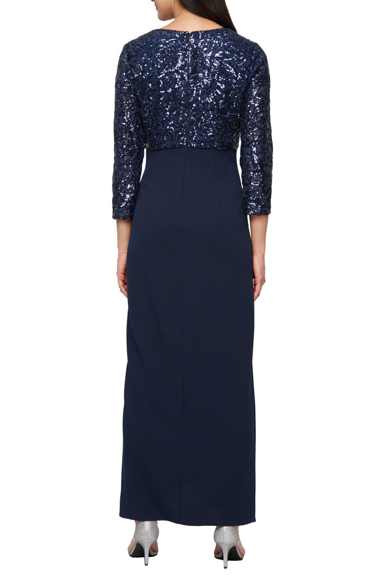 SL FASHIONS Sequin Bodice Scuba Crepe Mixed Media Gown, Alternate, color, Navy