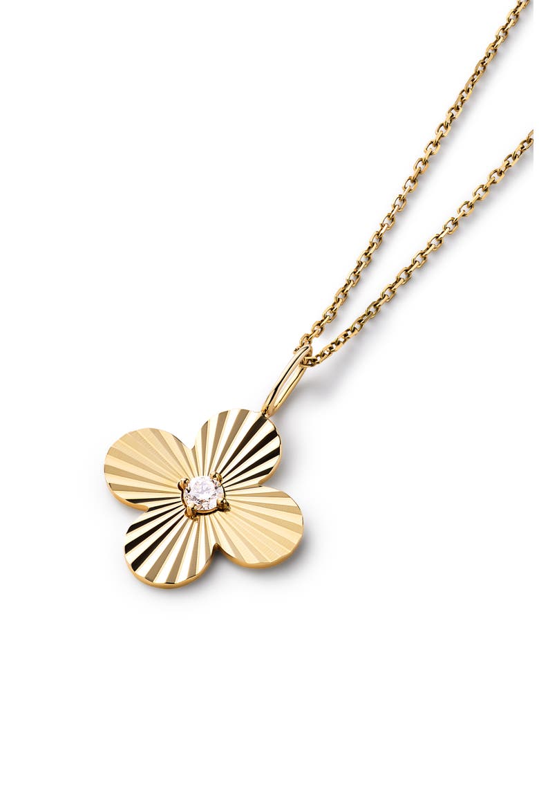 Solid Yellow Gold - Large Flower Charm Necklace, Alternate, color, Diamond