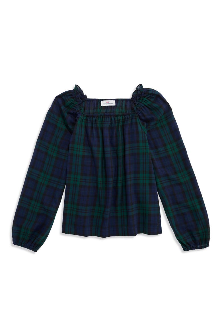Kids' Serena Plaid Square Neck Top, Main, color, JET BLACK BLACKWATCH