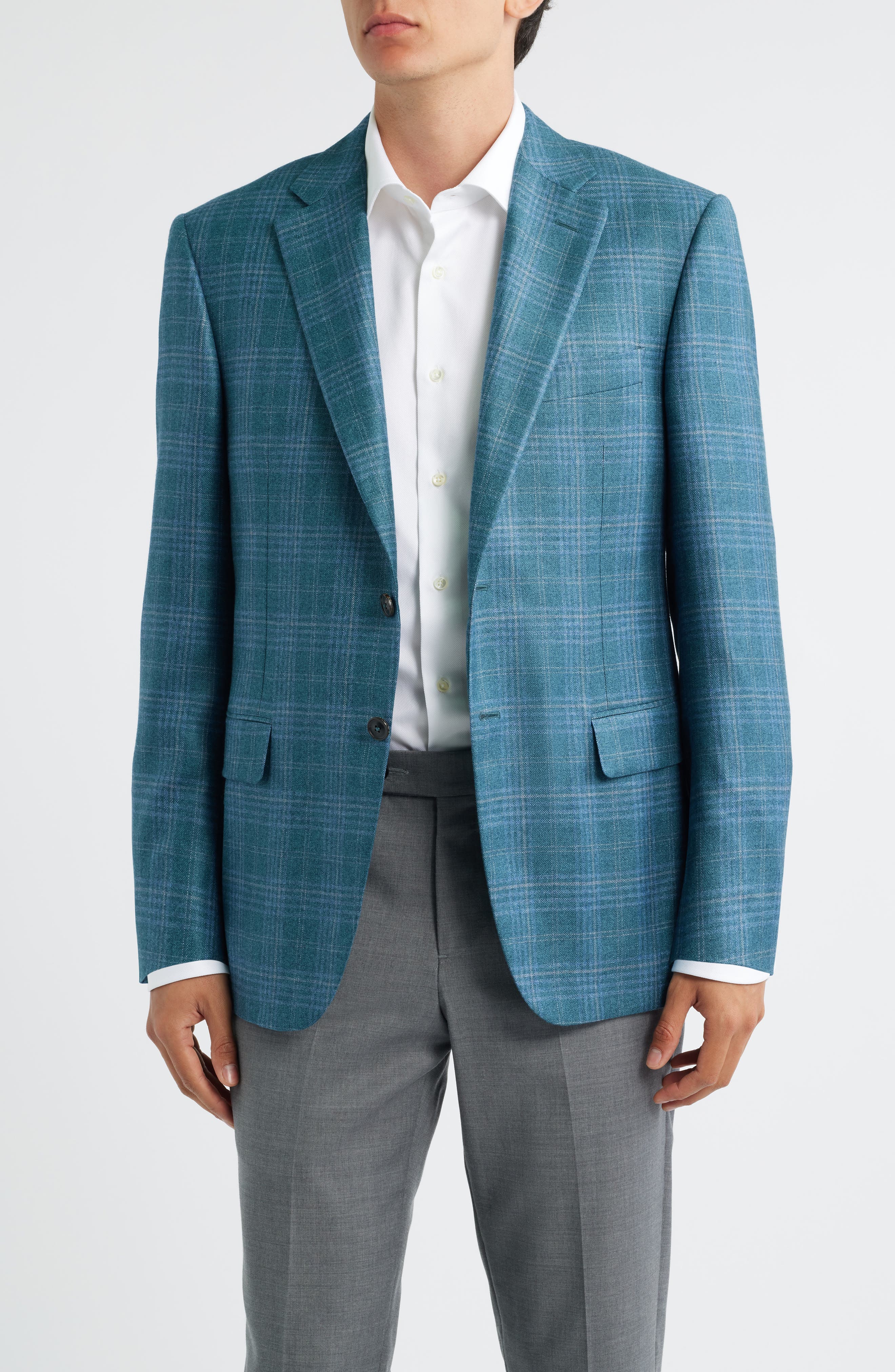 Canali Siena Regular Fit Green Plaid Silk & Cashmere Sport Coat