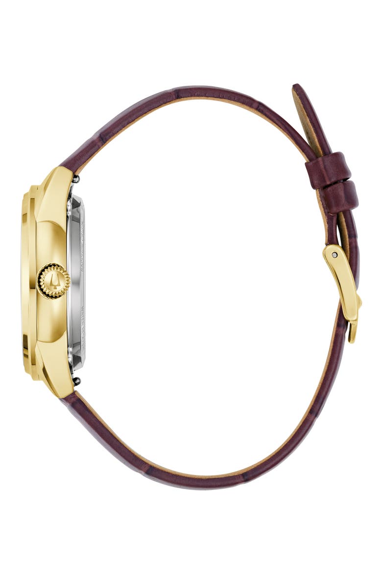 Sutton Automatic Leather Strap Watch, 34.5mm, Alternate, color, GOLD-TONE