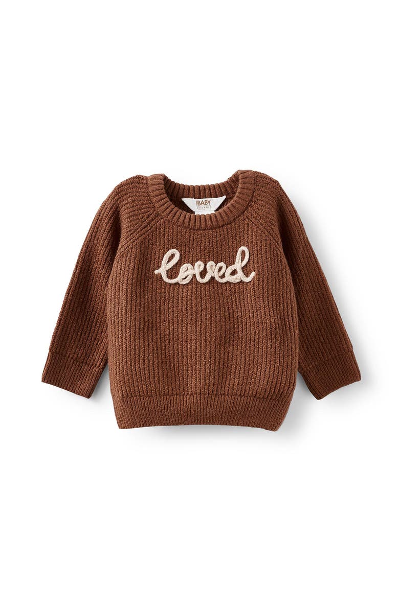 Cotton On Kids Baby Organic Knit Sweater, Alternate, color, Sepia Brown Loved