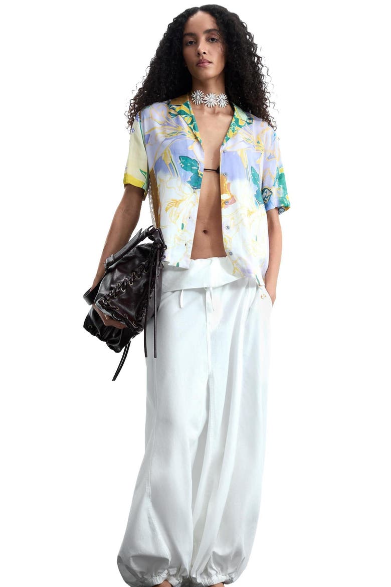 Knit Back Button-Up Shirt, Alternate, color, BEIGE MULTI