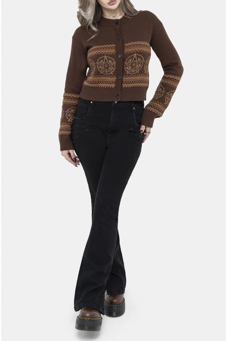 Olympia Pentagram Fairisle Knit Cardigan, Alternate, color, Brown