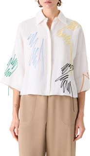 Akris punto Scribble Embroidered Linen Button-Up Shirt