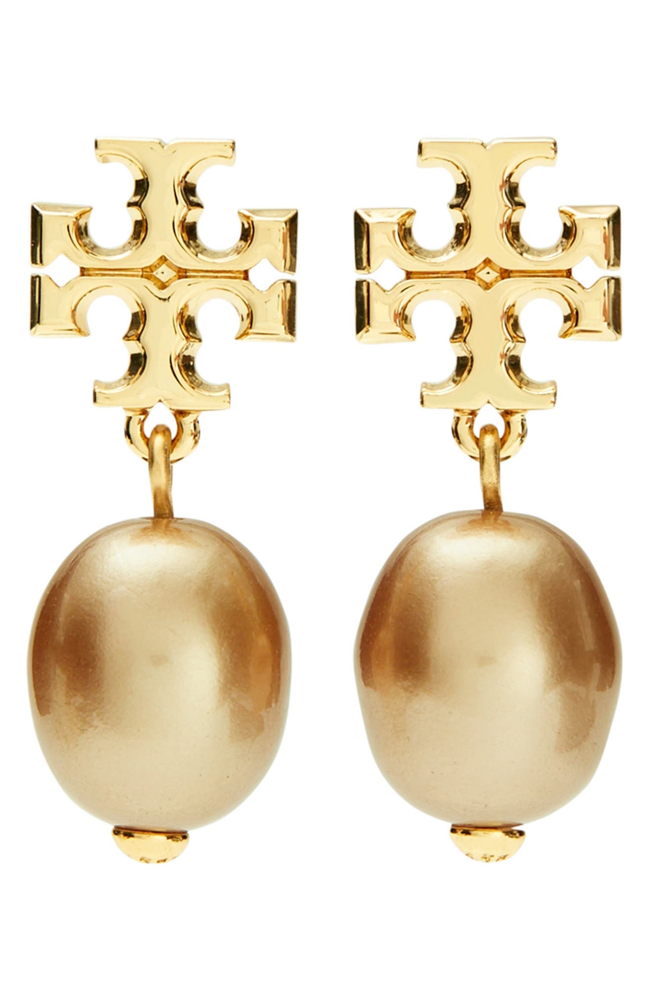 Tory Burch Gold Logo Drop Earrings - Polished Gold and Cream White Puzzle Piece Amazon.com: Tory Burch Logo Pearl Drop Earrings: Clothing  main image 2