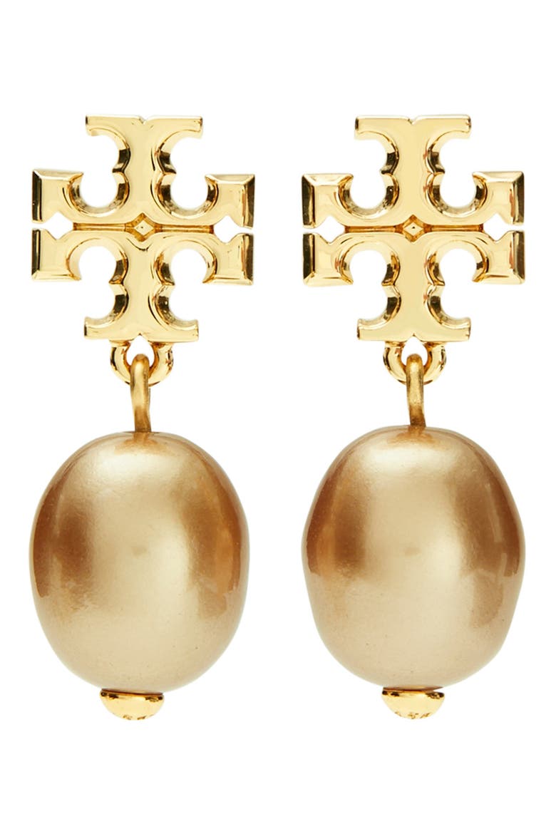 Moondance Pearl Drop Earrings, Main, color, TORY GOLD / LIGHT TOPAZ