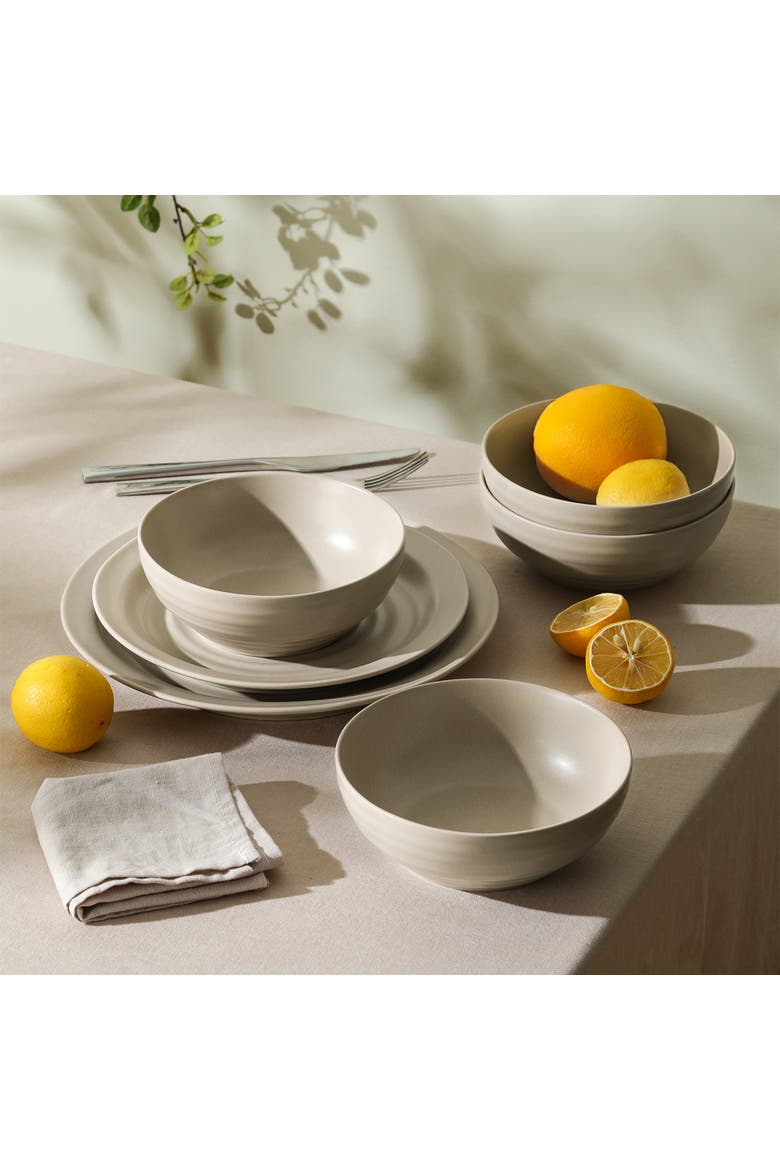 Orbit Stoneware 12-Piece Dinnerware Set with Cereal Bowls, Alternate, color, Beige
