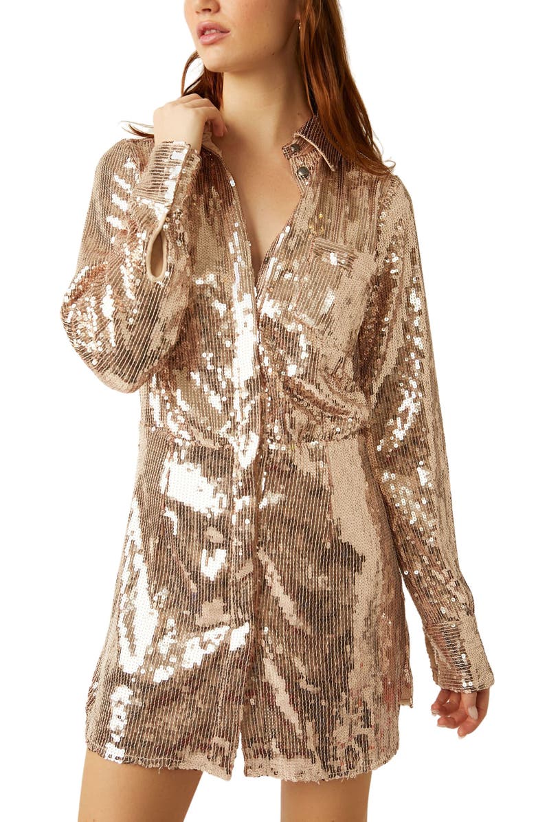 Free People Sophie Sequin Long Sleeve Shirtdress, Alternate, color,