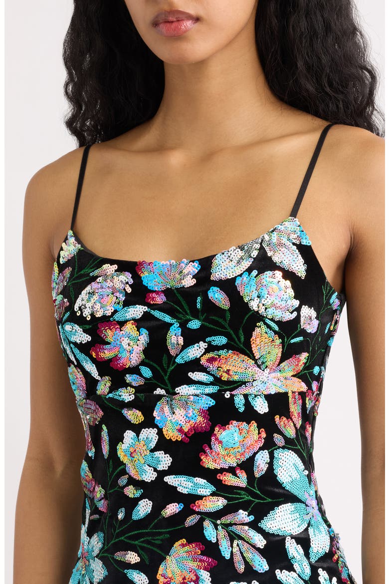 Sequin Floral Bodycon Minidress, Alternate, color, BLACK/ MULTI
