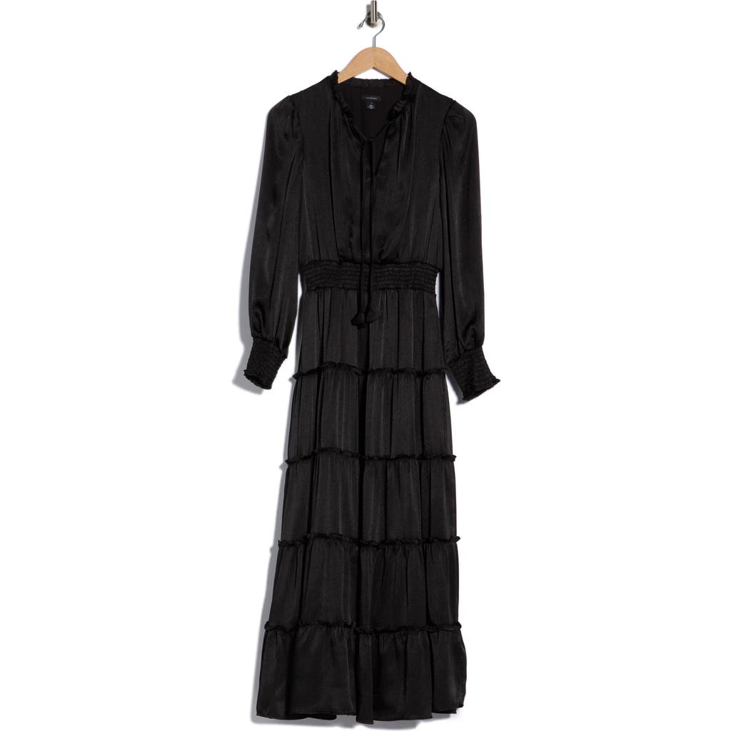 Halogen ® Satin Long Sleeve Tiered Maxi Dress In Black