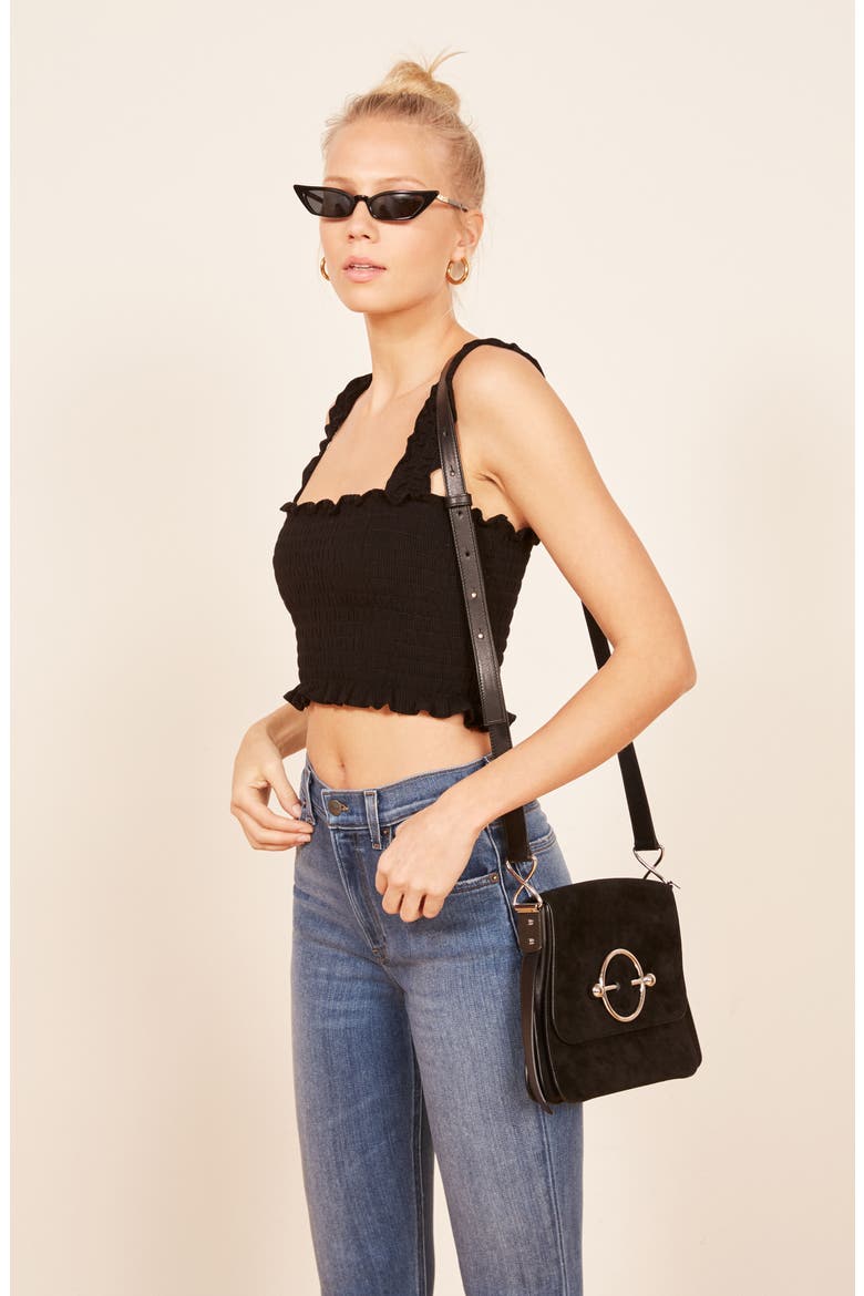 Leonore Smock Crop Top, Alternate, color, BLACK