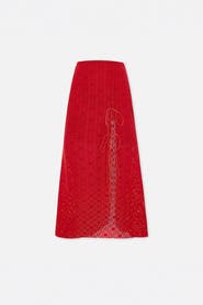 PCFG The Broderie Anglaise Edit Embroidered Midi Skirt With Side Slit And Ribbon Tie