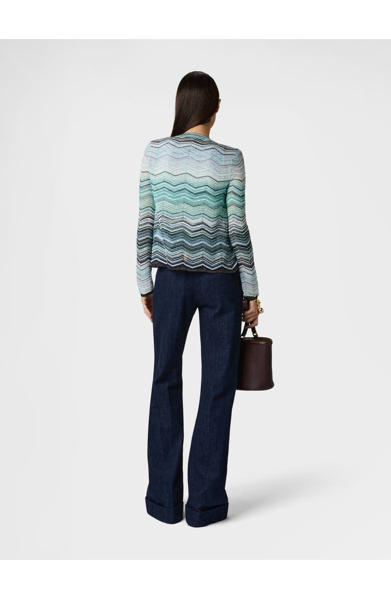 Missoni Chevron Lamé Viscose Cardigan With Sequins, Alternate, color, Green& Brown