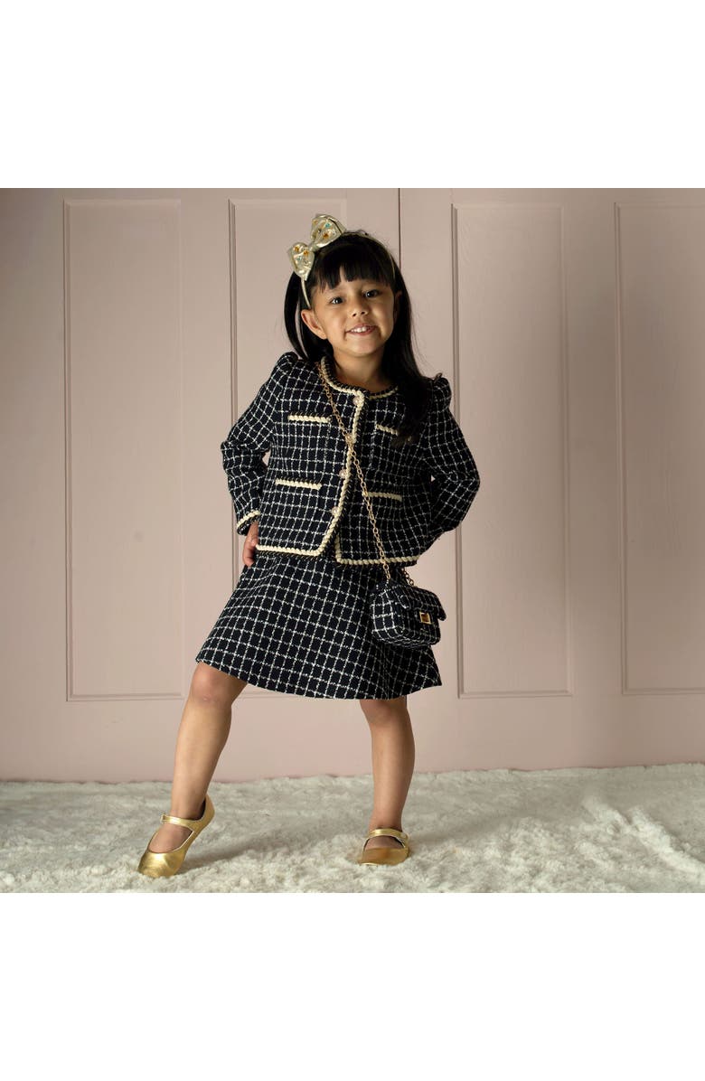 Rachel Riley Check Tweed Jacket & Skirt Set, Alternate, color, Black