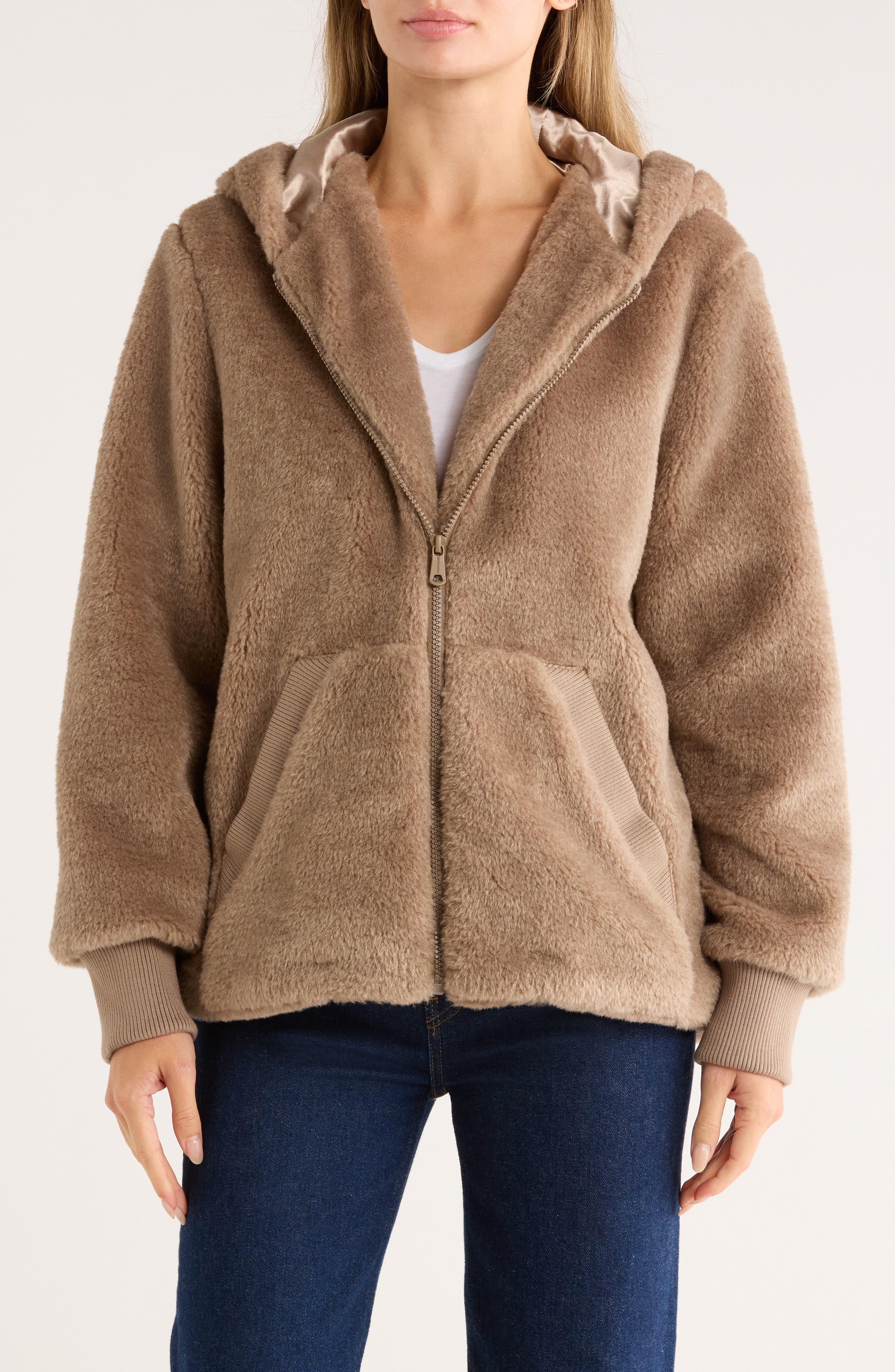 Bernardo Faux Shearling Zip Hoodie