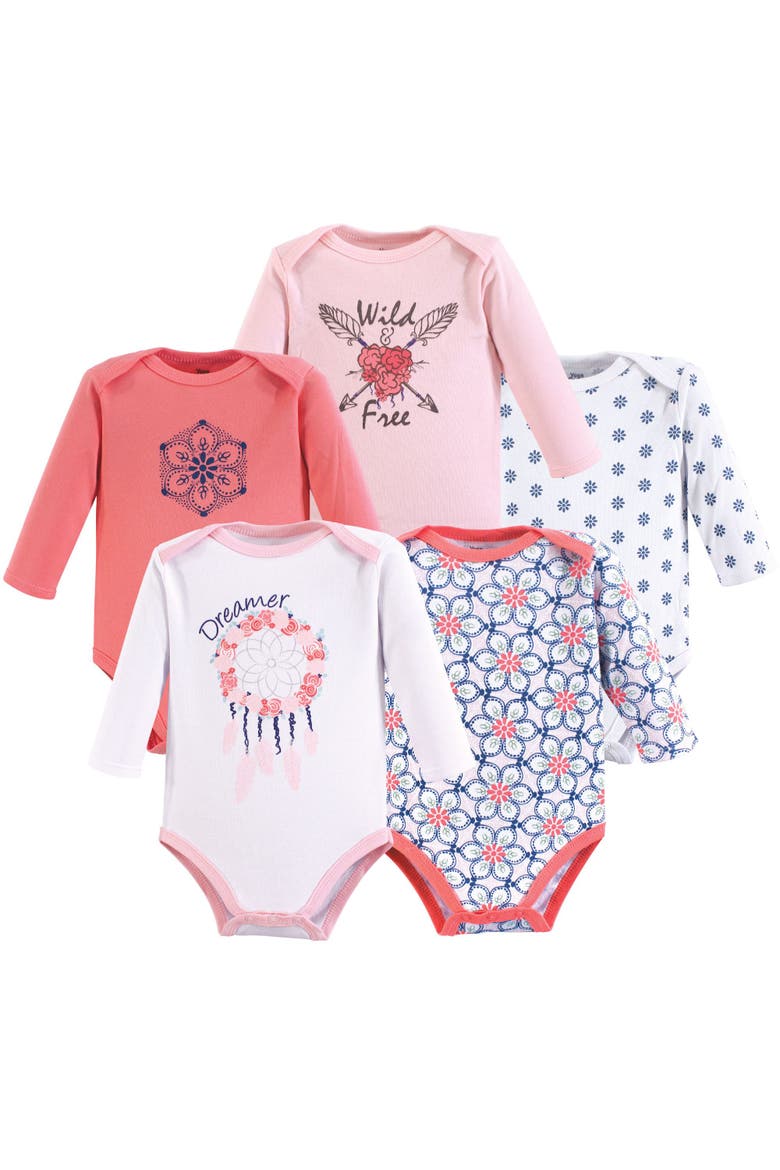 Multipack Five Long-Sleeve Bodysuits, Main, color, Dream Catcher