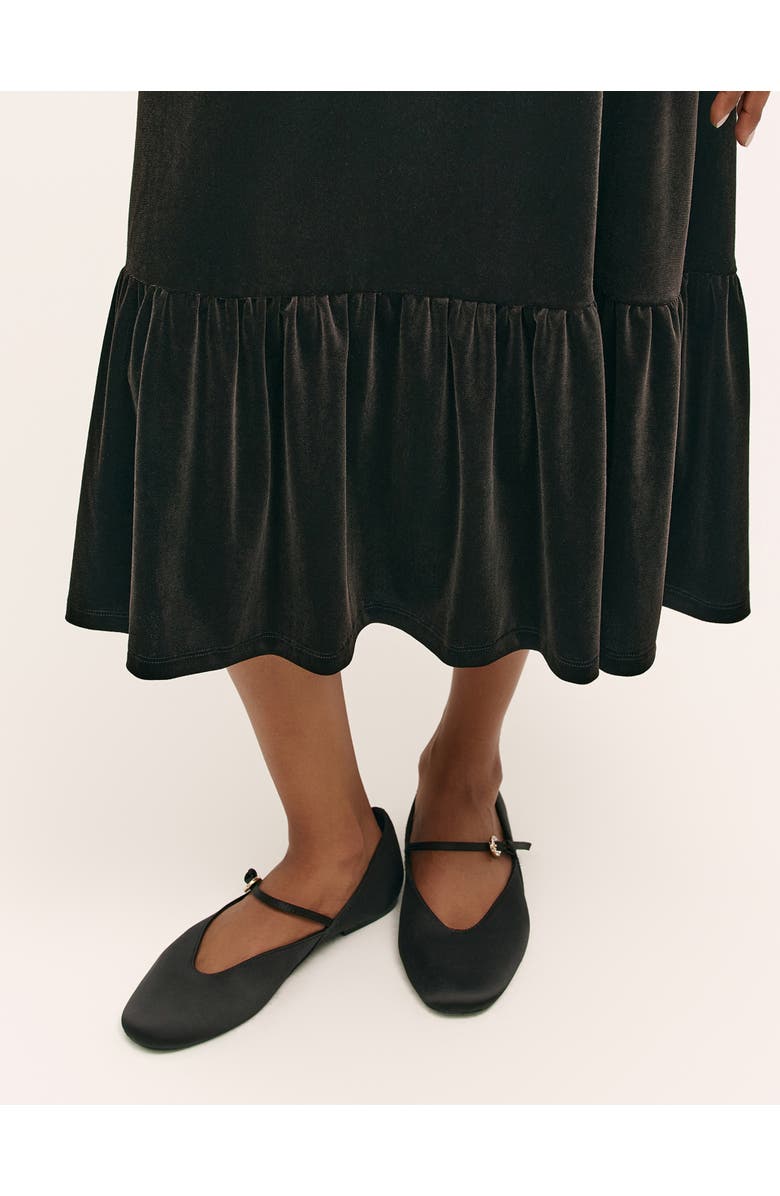 Finery London Joline Velvet Tiered Midi Skirt, Alternate, color, Black