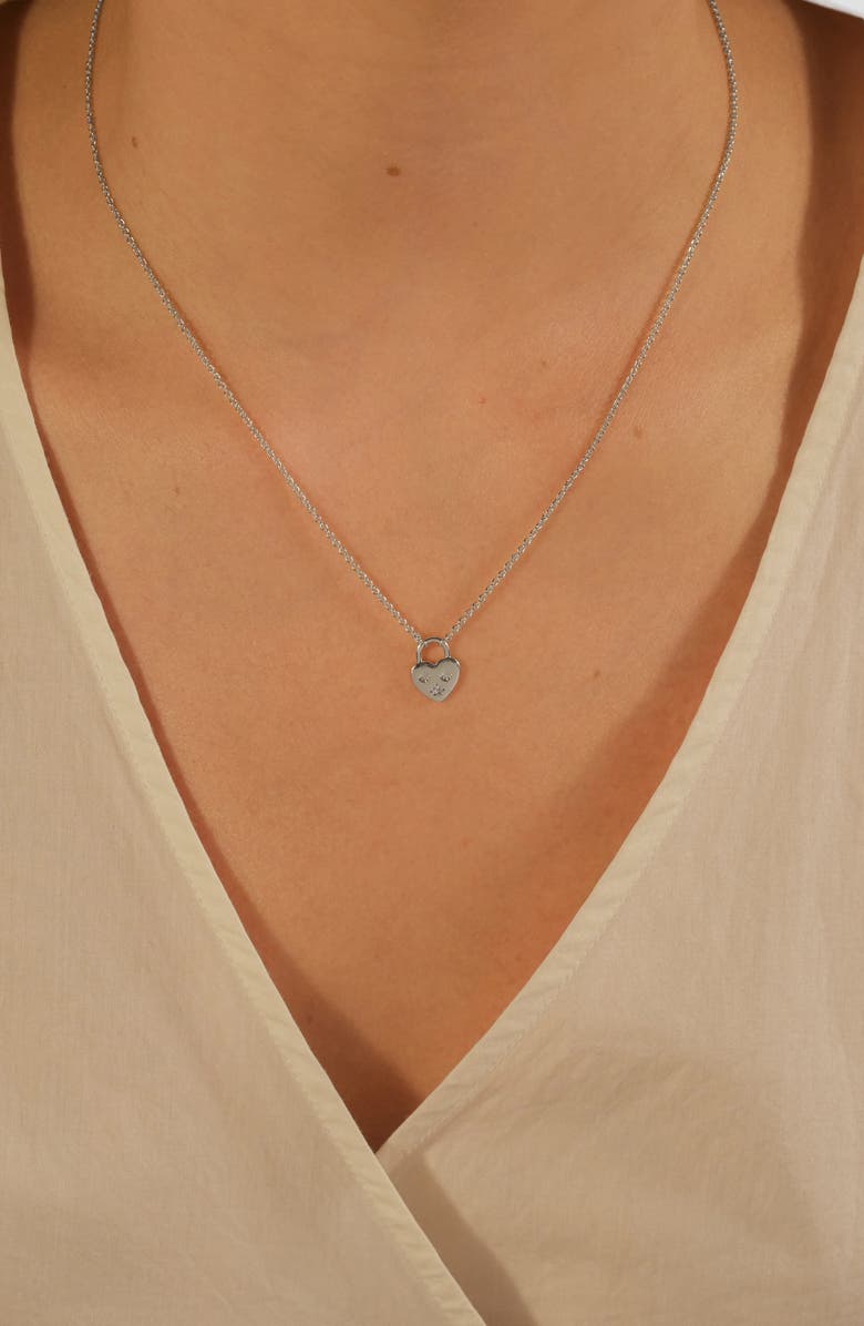 Sterling Forever Josephine CZ Heart Lock Pendant Necklace, Alternate, color, Silver