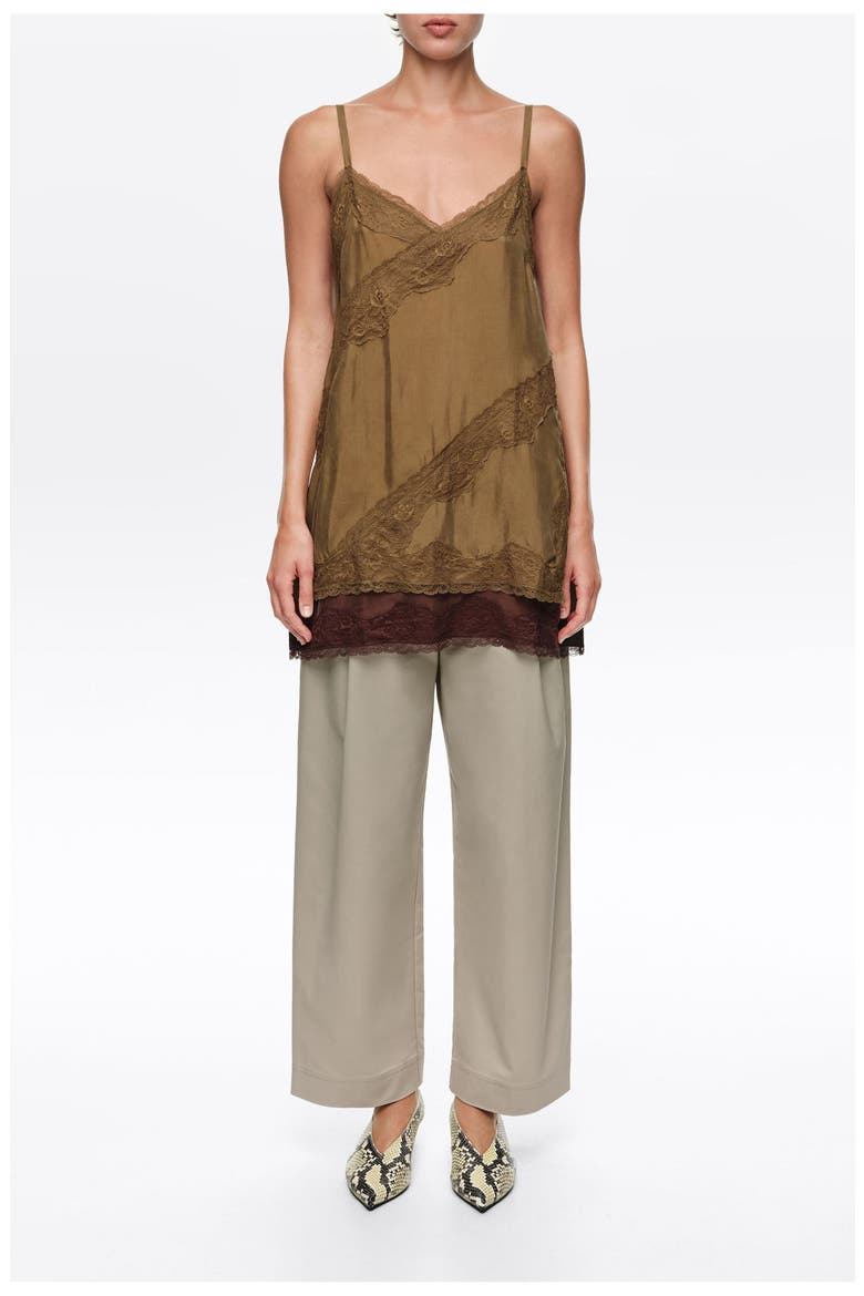 Lace Trim Slip Top, Main, color, KHAKI