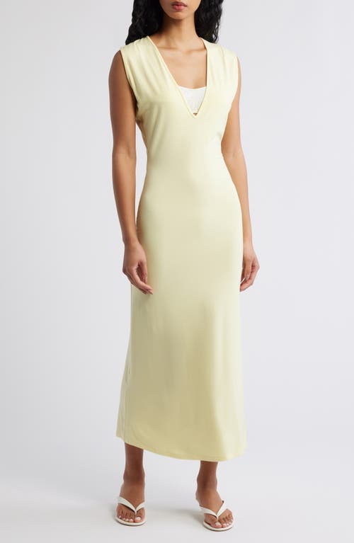 Artless Forever Tate Plunge Neck Midi Dress In Yellow