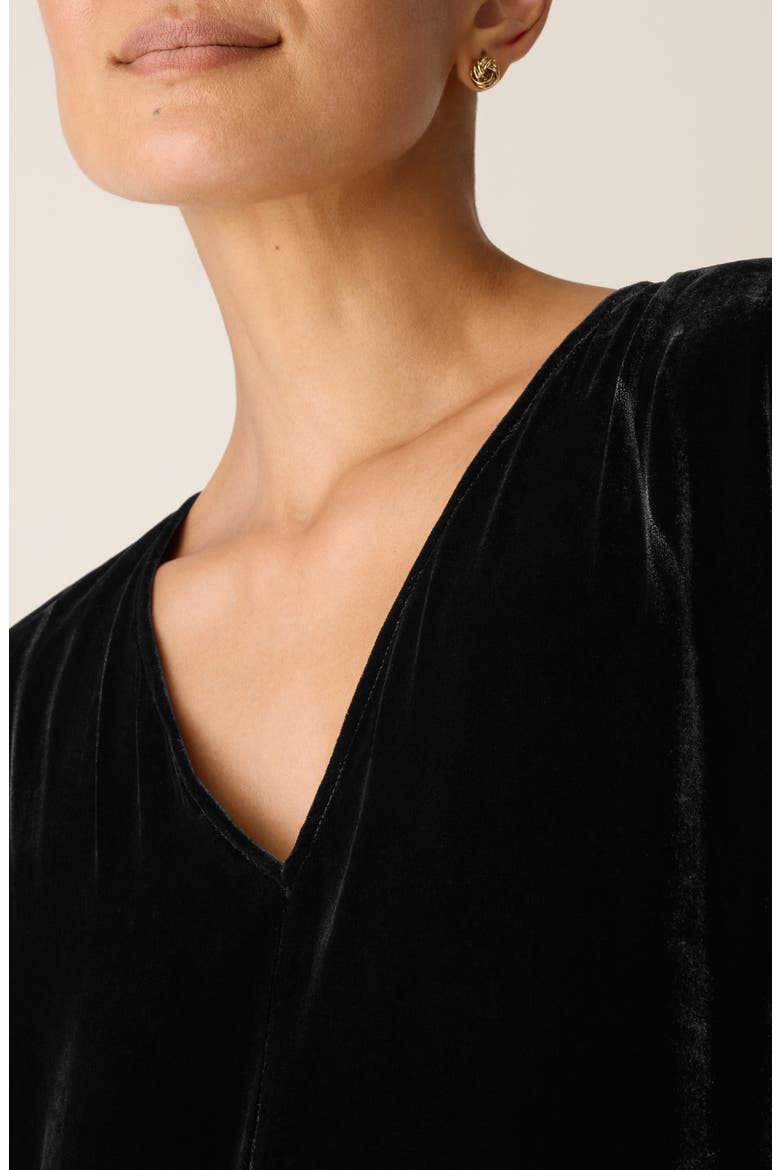 Velvet V-Neck Midi Dress, Alternate, color, BLACK