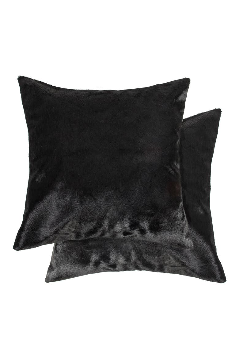 Torino Cowhide Pillow - Set of 2 - 18" x 18" - Brown, Main, color, BLACK