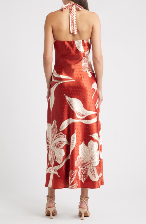 Ciebon Runie Floral Satin Halter Dress In Red