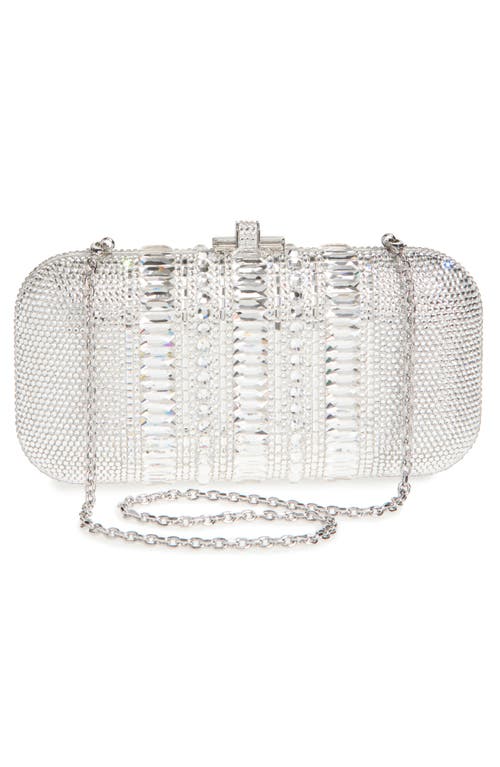 Judith Leiber Long Slide Crystal Minaudière In Silver Rhine Multi