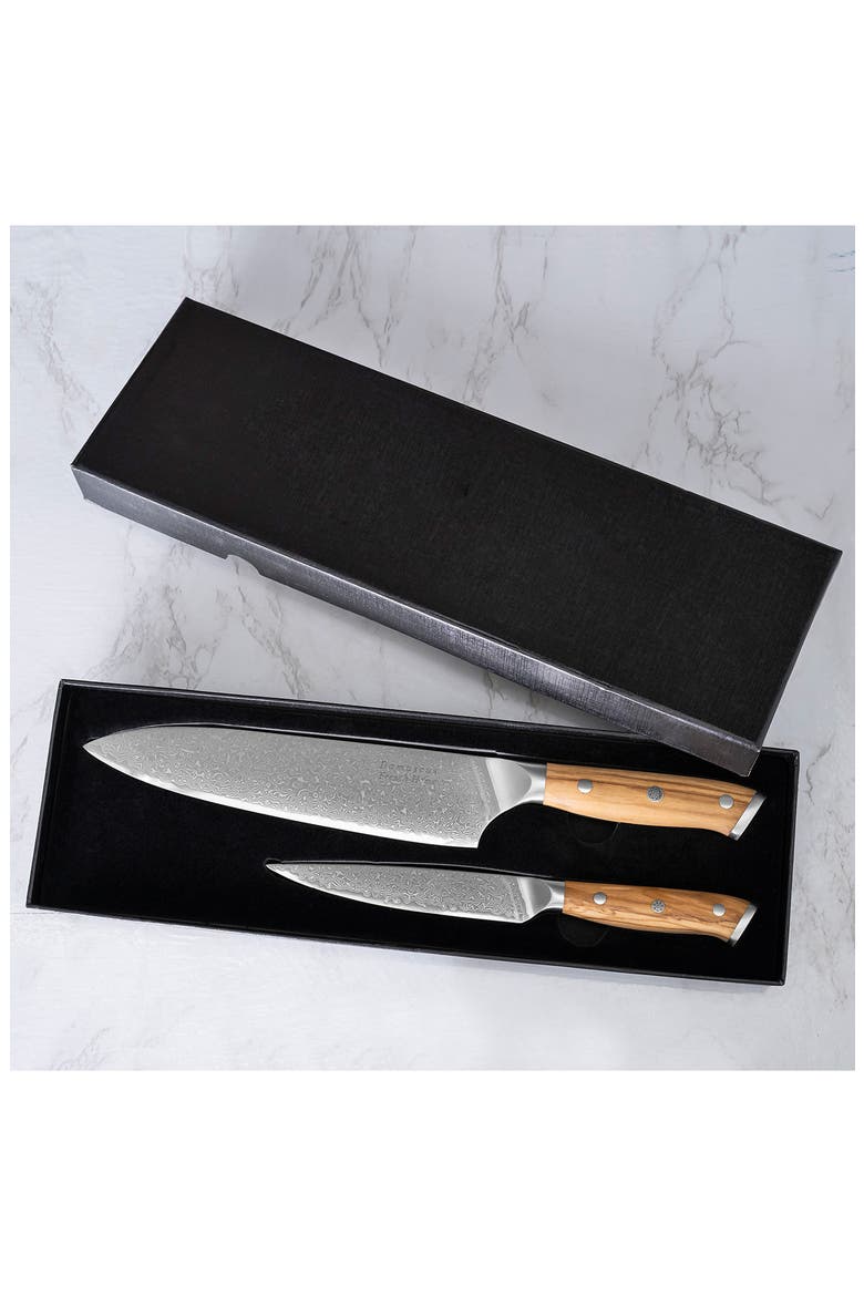 2-Piece Damascus Steel Knife Set, Alternate, color, OLIVE WOOD